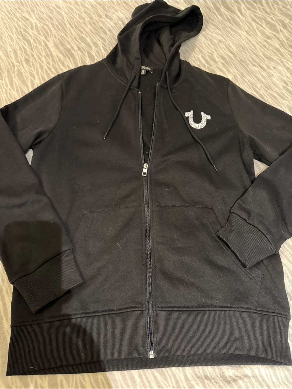 True Religion Black Zip-Up Hoodie with Horseshoe Logo